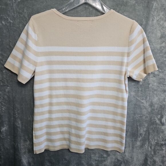 Designers Original Women's Lg  cotton nylon Beige White Top  Stripe - Picture 6 of 8